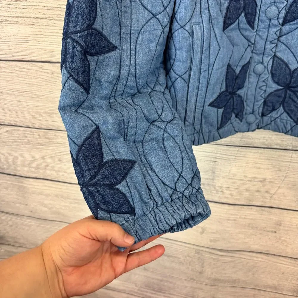 Free People Women's Boho Quinn Quilted Cotton Denim Jacket Size Large - Picture 4 of 9